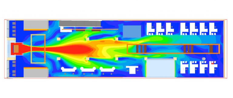3D-Strömungssimulation - offene Schiebetüren mit Luftschleier -  | IPJ - Ingenieurbüro P. Jung